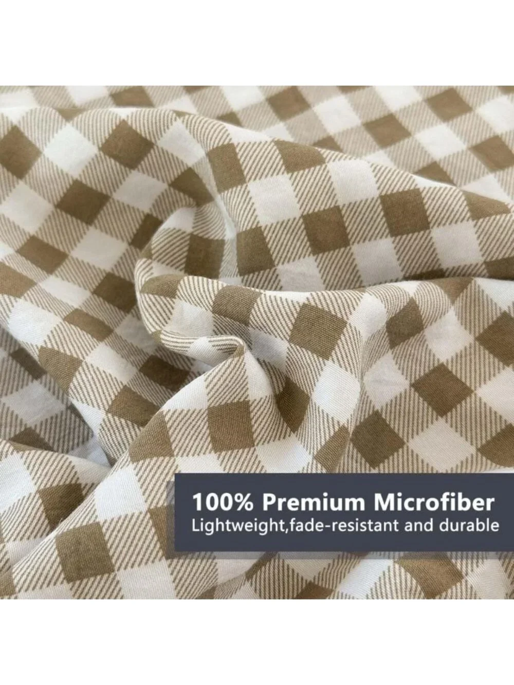 Tan Ruffled Gingham King Comforter Set | Cozy Bedding | Farmhouse Style Decor